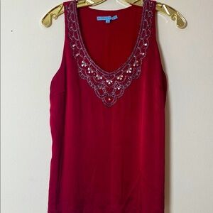 ANTONIO MELANI Red Embellished Sleeveless Tank Top